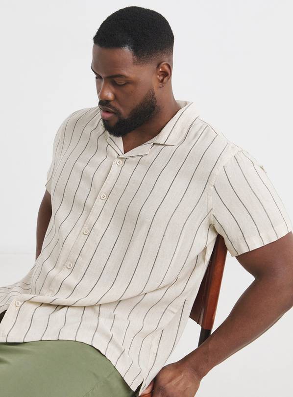 JACAMO Short Sleeve Stripe Linen Blend Revere Collar Shirt 4XL